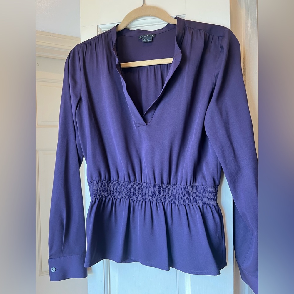 Theory Deep Purple Smocked Blouse